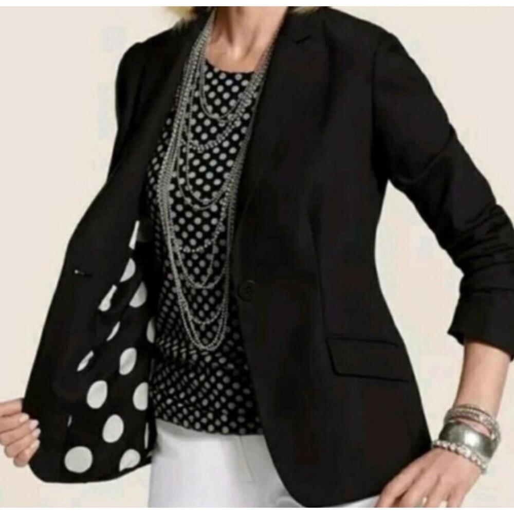 Chico's City Chic Blazer Black/White Polka Dot Lining NWOT Classic - Sz 2 (12) - Picture 1 of 9
